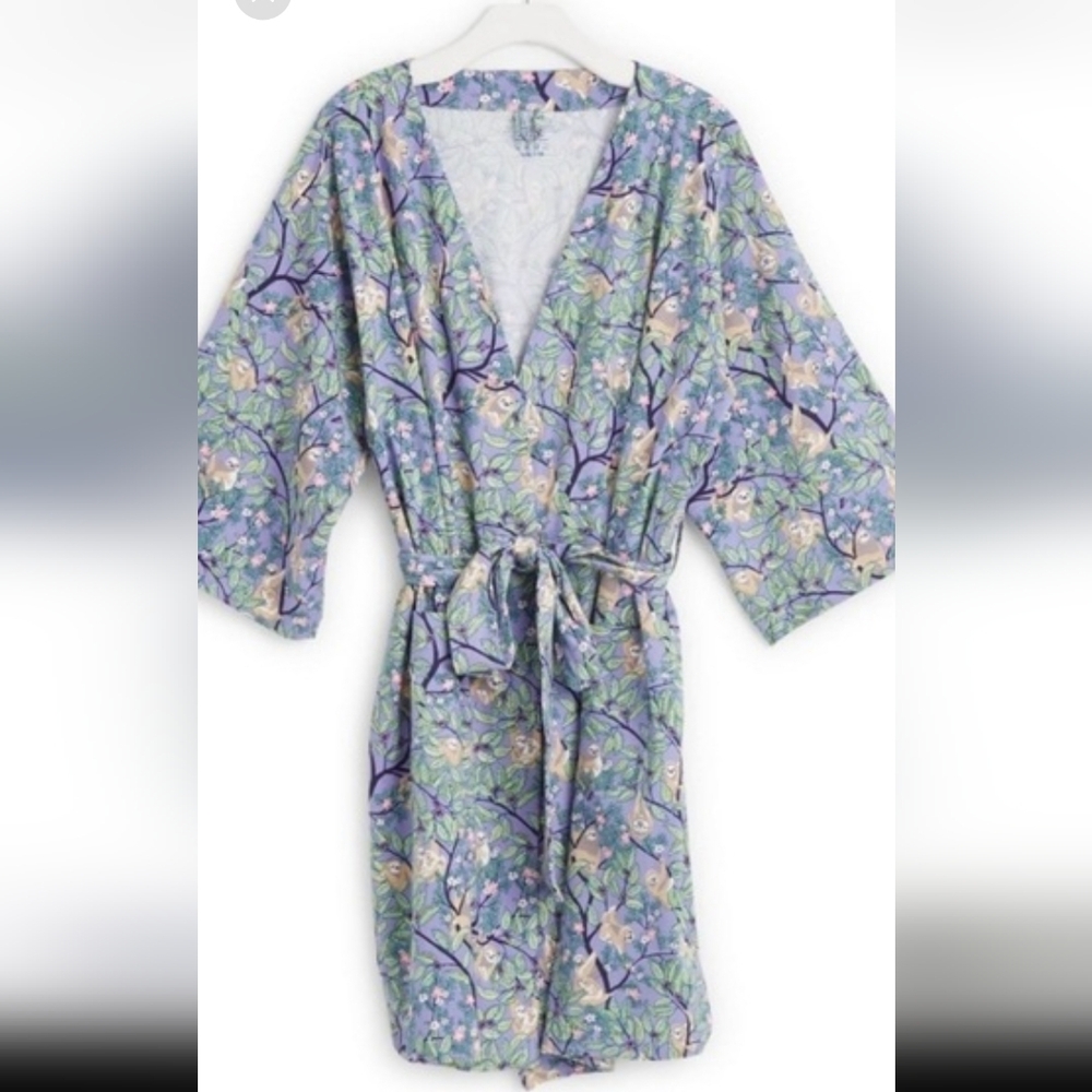 Vera Bradley Knit Robe Hanging Around Purple Sloths NEW WITH TAGS